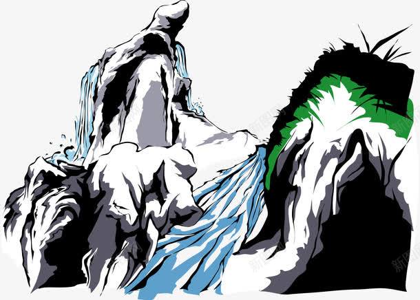 手绘插画山中河流png免抠素材_新图网 https://ixintu.com 山中河流 山峰 山脉 山顶 手绘插画 手绘插画山 自然风景