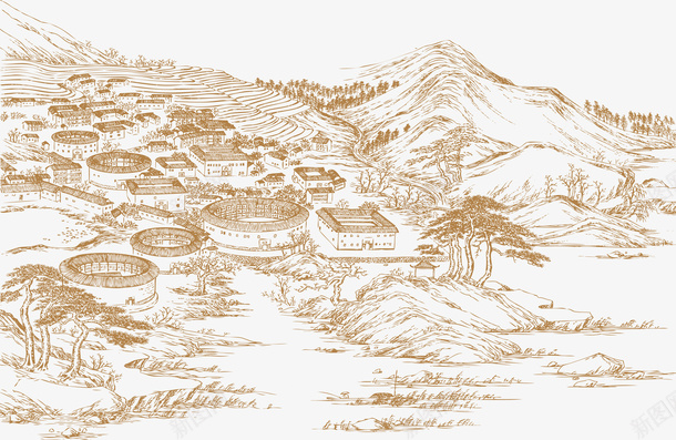 客家围龙屋简笔画png免抠素材_新图网 https://ixintu.com 围龙屋 客家 山水 简笔山水画 简笔画 风情