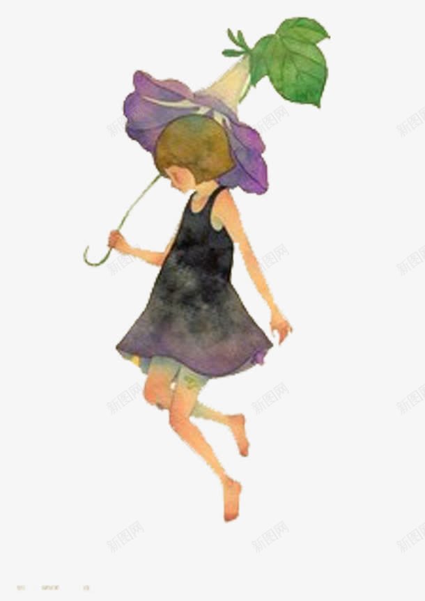 手绘牵牛花女孩png免抠素材_新图网 https://ixintu.com 女孩 手绘女孩 拿花的女孩 牵牛花