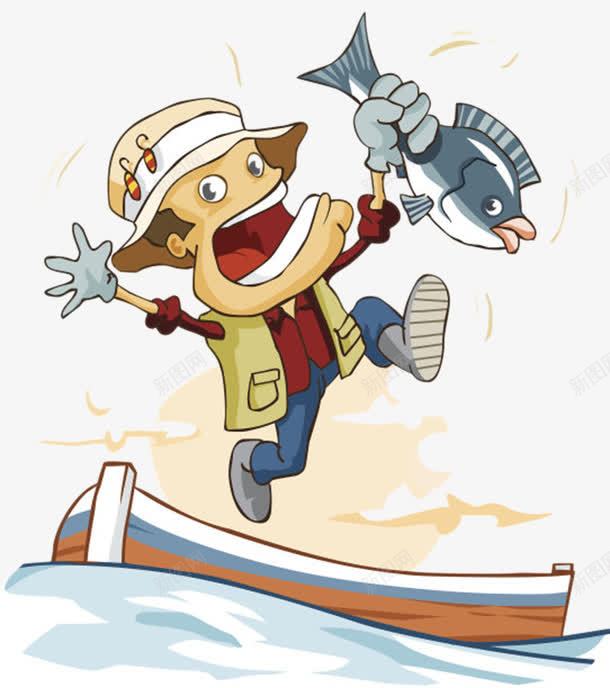 卡通手绘海上捉鱼png免抠素材_新图网 https://ixintu.com 免扣 免费下载 农民 卡通手绘 卡通渔夫 池塘 渔夫 钓鱼 鱼塘 鱼竿