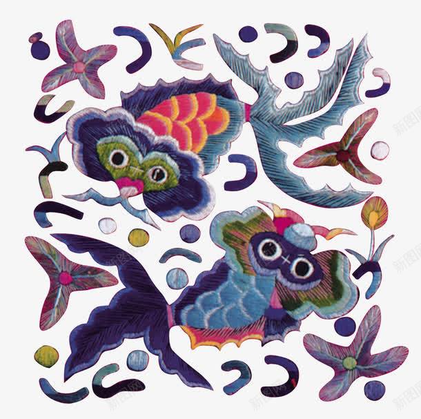 年年有鱼png免抠素材_新图网 https://ixintu.com 刺绣 动物 紫色 艺术