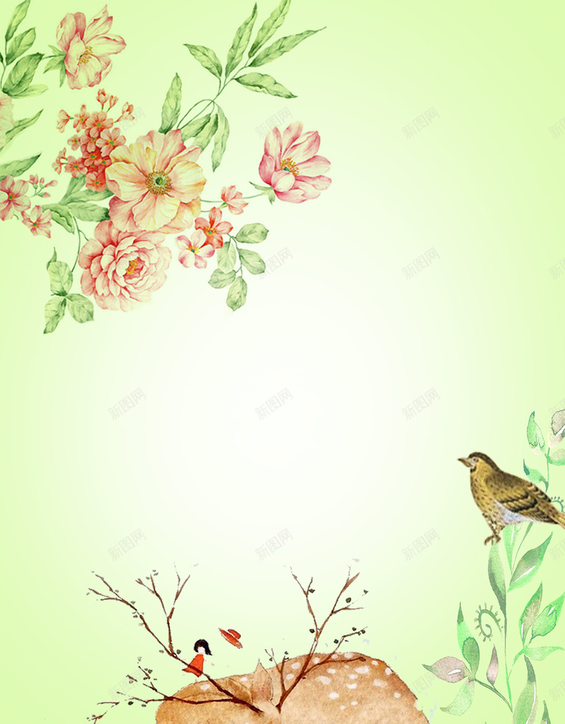 新品绿色水墨花朵山麓小鸟丛林背景psd设计背景_新图网 https://ixintu.com 丛林背景 小鸟 山麓 新品 森系产品 森系森林 水墨 绿色 花朵