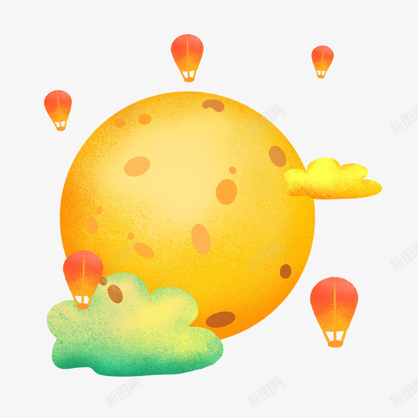 卡通风格中秋节圆月png免抠素材_新图网 https://ixintu.com 中秋 云 卡通 圆月 孔明灯 手绘
