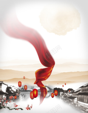 中国风大气红飘带背景背景