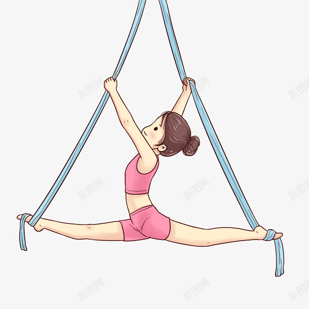 卡通少女瑜伽吊绳运动png免抠素材_新图网 https://ixintu.com 卡通 吊绳 少女 拉筋 瑜伽 运动