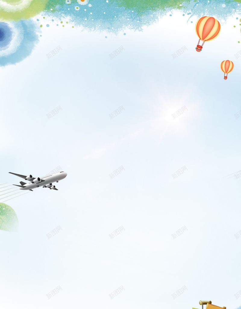 清新亲子旅游风景平面广告psd设计背景_新图网 https://ixintu.com 亲子旅游 平面广告 清新背景 热气球 背包 航空 行李箱 风景 飞机