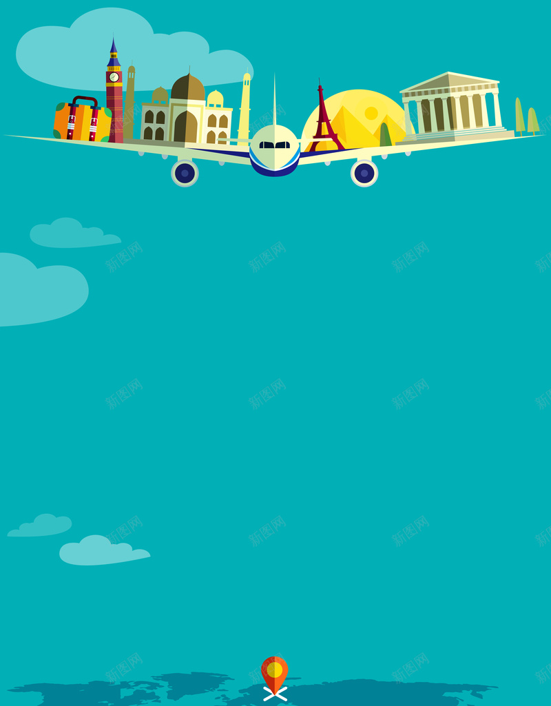 简约大气旅游清新背景图psd设计背景_新图网 https://ixintu.com 国内游 国外游 地图 建筑 旅游 旅游海报 旅游背景 景点 清新 简约 飞机