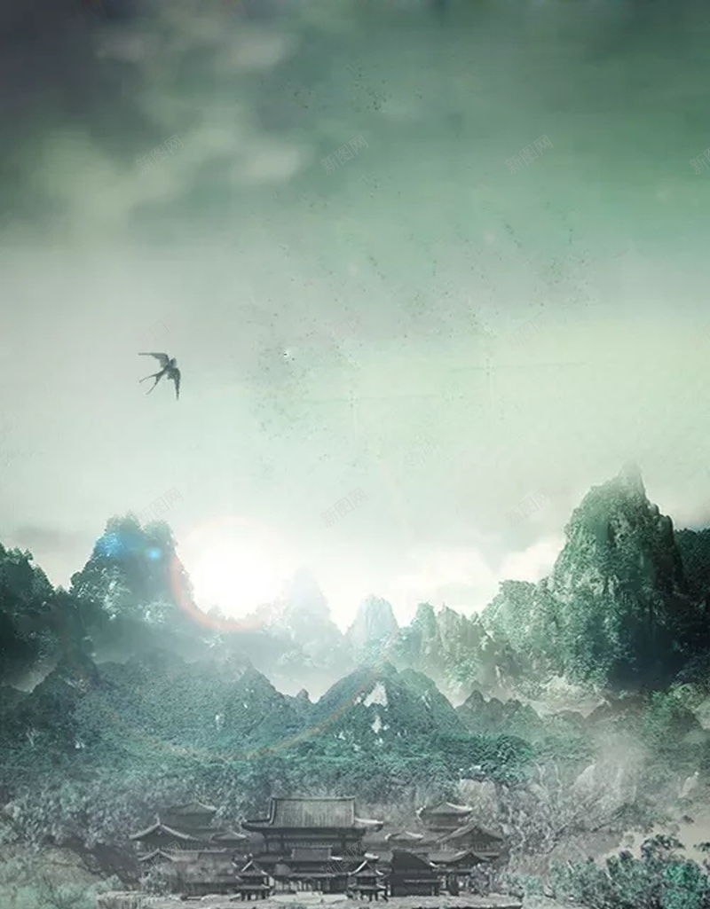 唯美宣传海报psd设计背景_新图网 https://ixintu.com 个性 中国分 创意 唯美 小清新 山村 山水 水墨 特色 简约