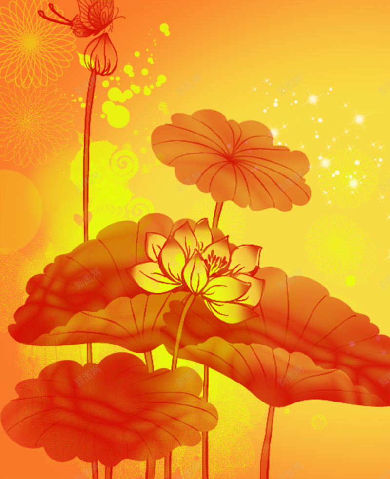 金色荷花海报背景psd设计背景_新图网 https://ixintu.com 荷叶 荷叶底纹 荷花海报 荷花背景 金色背景 金色荷花海报背景 金黄海报 金黄色