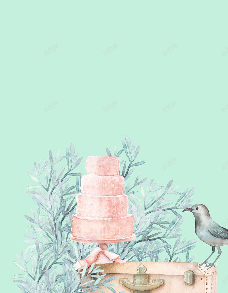 卡通H5分层背景psd设计背景_新图网 https://ixintu.com 行李箱 分层 卡通 猫咪 鸟儿 叶子 小清新 文艺