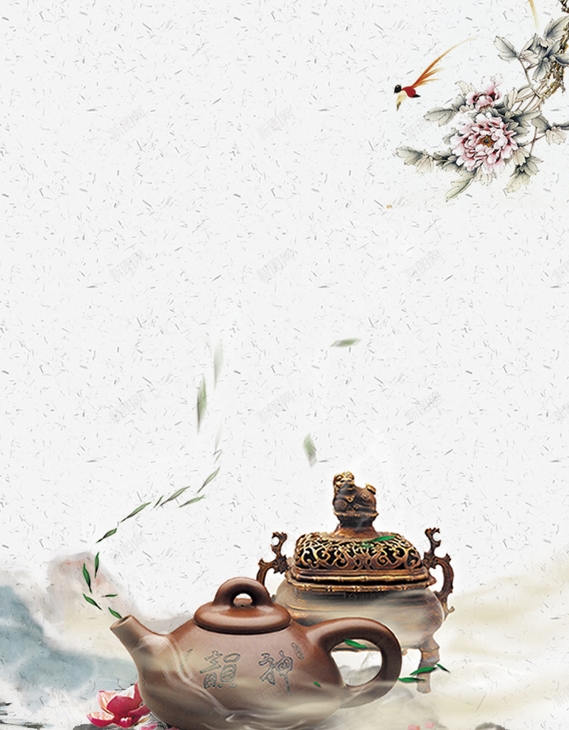 古典茶韵香背景素材jpg设计背景_新图网 https://ixintu.com 茶壶 山水画 中国风 梅花 海报 素材 高清素材背景 AI 矢量图 陶醉
