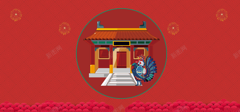 春节元素几何红色banner背景背景
