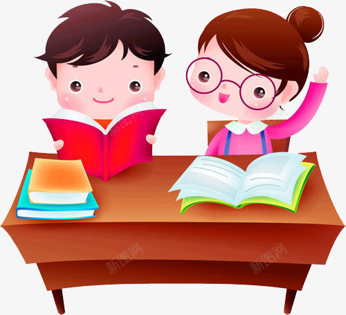 男孩女孩同桌上课png免抠素材_新图网 https://ixintu.com 上课 举手 同桌 回答问题 女孩 小男孩举手 男孩
