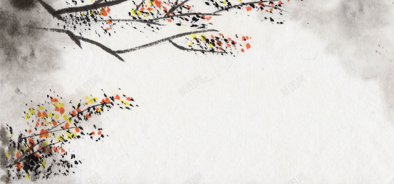 水墨风景jpg设计背景_新图网 https://ixintu.com 树木 花朵 雅致 山水 黑白 水墨 国画 海报banner 中国风