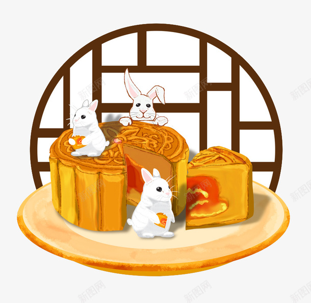 月饼兔子png免抠素材_新图网 https://ixintu.com 中秋节 传统节日 兔子 月饼 海报 玉兔