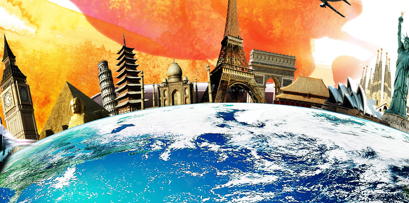环游世界H5背景jpg设计背景_新图网 https://ixintu.com H5 H5背景 h5 世界 名胜 大气 彩色 旅行 景点 水彩 环游