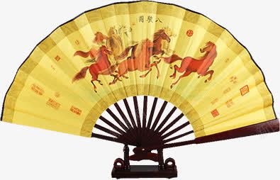 民间八骏图折扇png免抠素材_新图网 https://ixintu.com 折扇 民间 设计