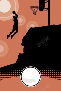 剪影人物扣篮飞人篮球篮板红色运动海报背景背景