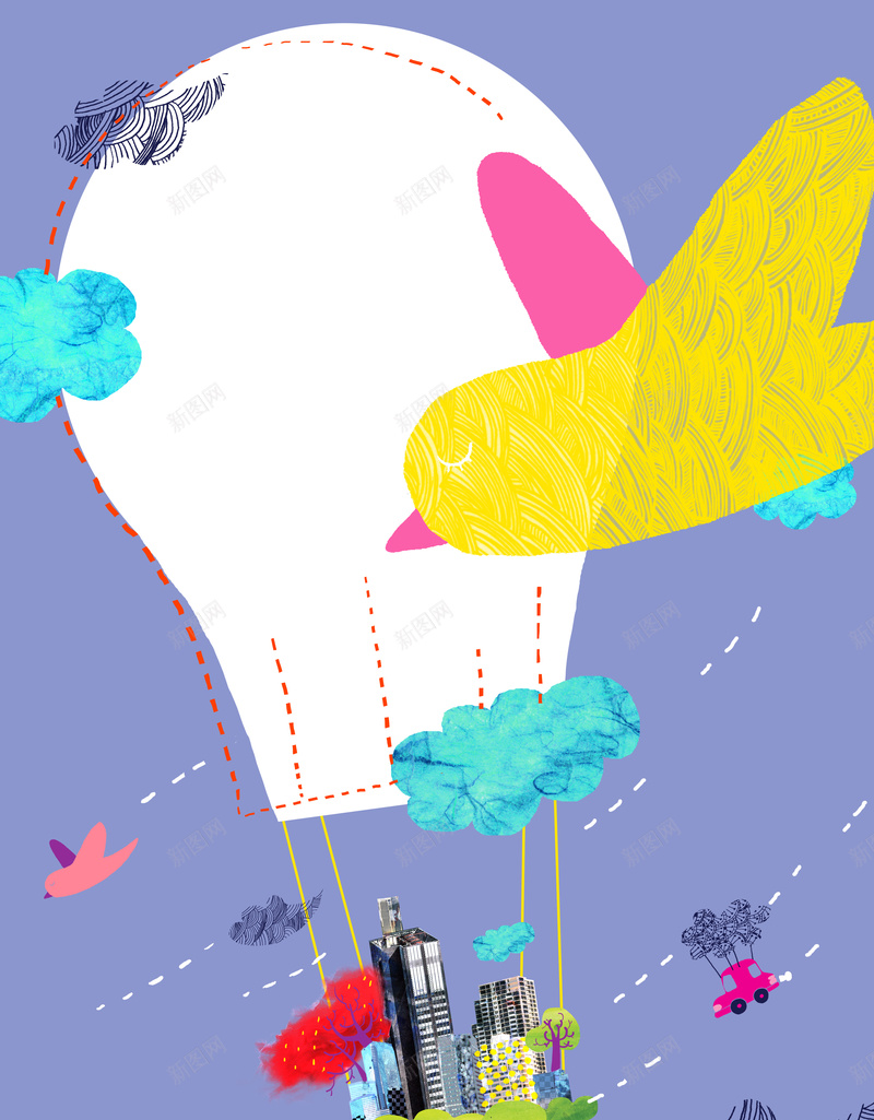 手绘时尚热气球小鸟印刷背景psd设计背景_新图网 https://ixintu.com 云朵 卡通 印刷背景 小鸟 手绘 时尚 汽车 热气球 童趣