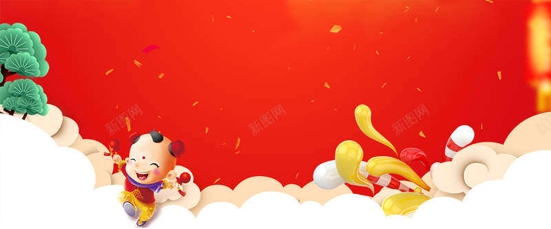 卡通福娃文艺扁平红色背景psd设计背景_新图网 https://ixintu.com 2018 2018狗年 喜迎新春 新年 新年快乐 新春大吉 春节 狗年 狗年吉祥 金狗 除夕 除夕夜