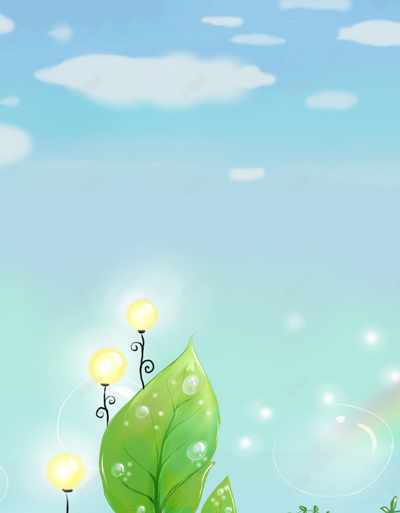 清新海洋里的小船H5背景jpg设计背景_新图网 https://ixintu.com 创意 卡通 小船 手绘 清新 童趣 绿叶 蓝色