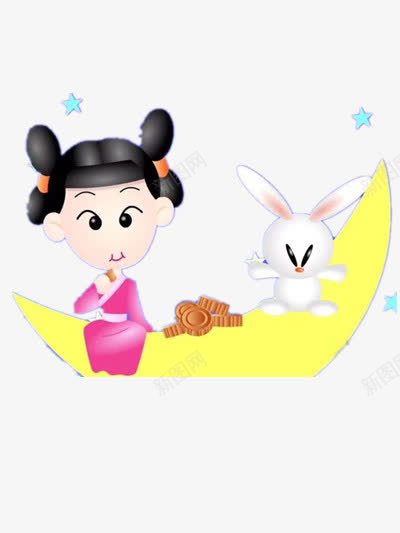 可爱卡通七夕情人节png免抠素材_新图网 https://ixintu.com 月亮 玉兔 美好