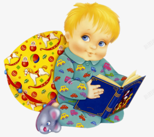 看书的小孩png免抠素材_新图网 https://ixintu.com 孩子 手绘 看书 金发