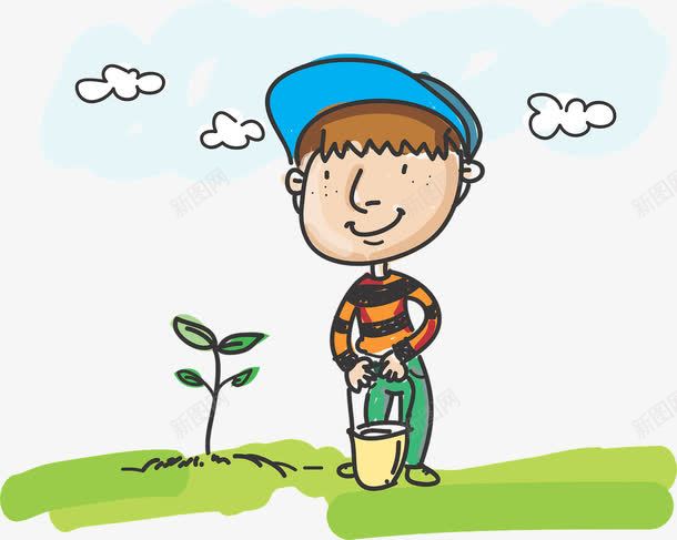 浇水的小男孩png免抠素材_新图网 https://ixintu.com 手绘 浇水 男孩
