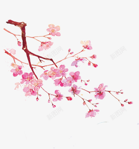 手绘水墨桃花png免抠素材_新图网 https://ixintu.com 古风 手绘 桃花 水墨
