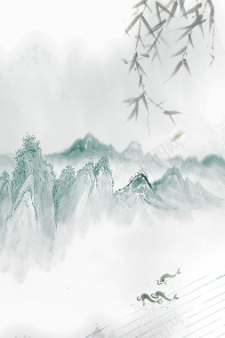 中国风复古水墨晕染山水海报背景背景