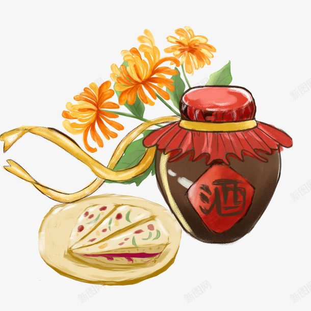 手绘菊花酒坛食物元素图png免抠素材_新图网 https://ixintu.com 元素图 手绘 菊花 菊花图案 菊花彩绘 装饰元素 酒坛 食物