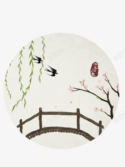 中国风风景画png免抠素材_新图网 https://ixintu.com 中国风插画 中国风装饰 圆形插画