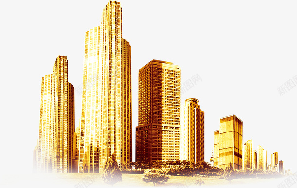 金色金融城市房地产png免抠素材_新图网 https://ixintu.com 城市 房地产 金色 金色城市 金融