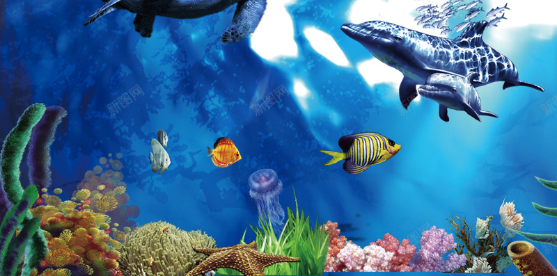 蓝色海底生物背景psd设计背景_新图网 https://ixintu.com H5 h5 小清新 文艺 水珠 水草 海底 生物 简约 蓝色 鱼