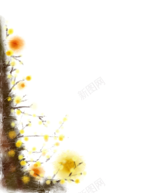 手绘花朵黄色树枝水彩喷绘印刷背景背景
