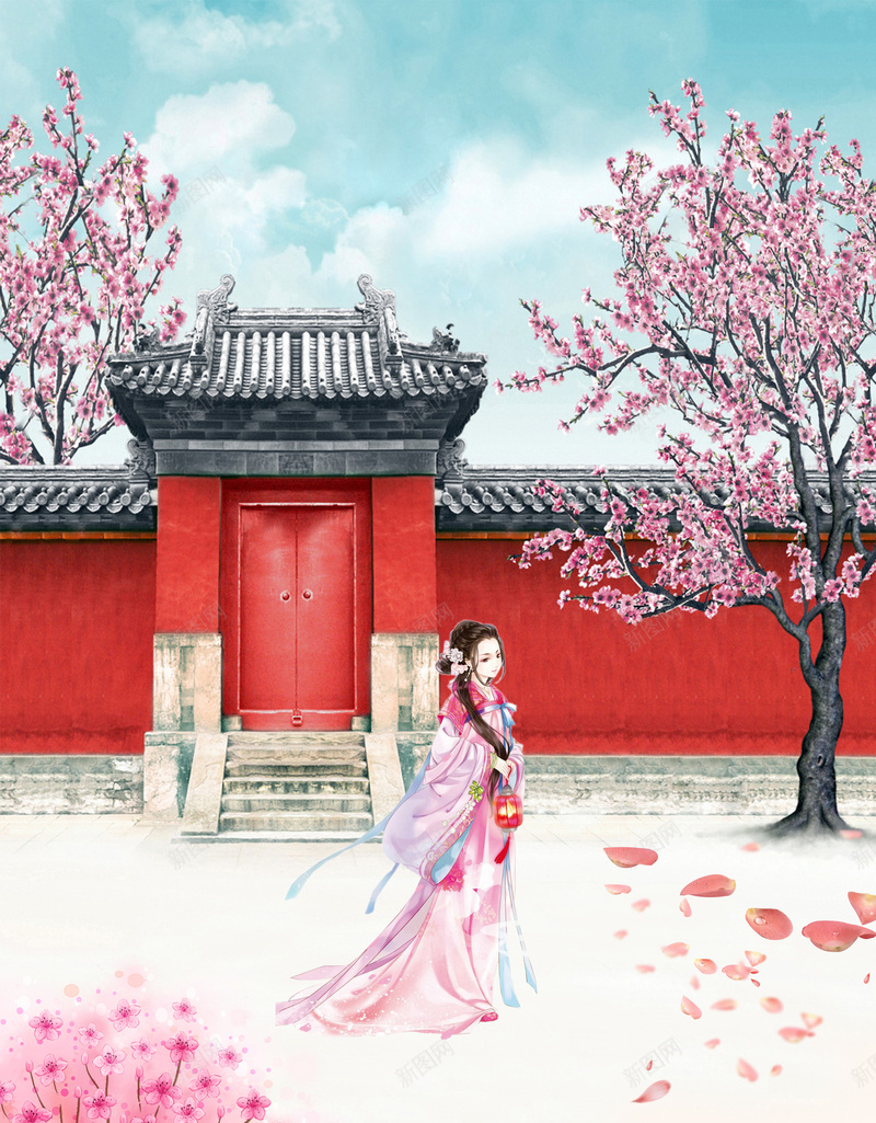 中国文化彩绘樱花唯美背景jpg设计背景_新图网 https://ixintu.com 中国文化 彩绘 樱花 唯美 背景 浪漫 女子 桃花背景 樱花背景 中国风 少女