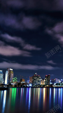 夜建筑物市中心反射h5素材背景背景