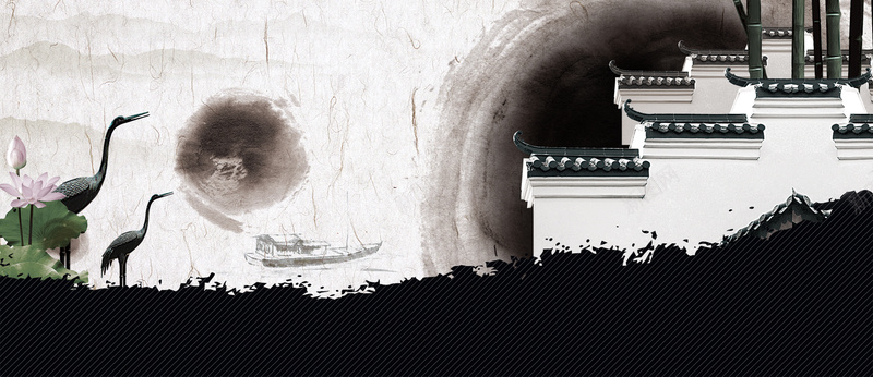水墨画背景jpg设计背景_新图网 https://ixintu.com 中国风 大气 唯美 清新 古镇 墨迹 海报banner