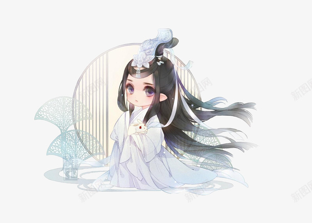 嫦娥仙子抱玉兔png免抠素材_新图网 https://ixintu.com 圆屏 嫦娥 扇子 玉兔
