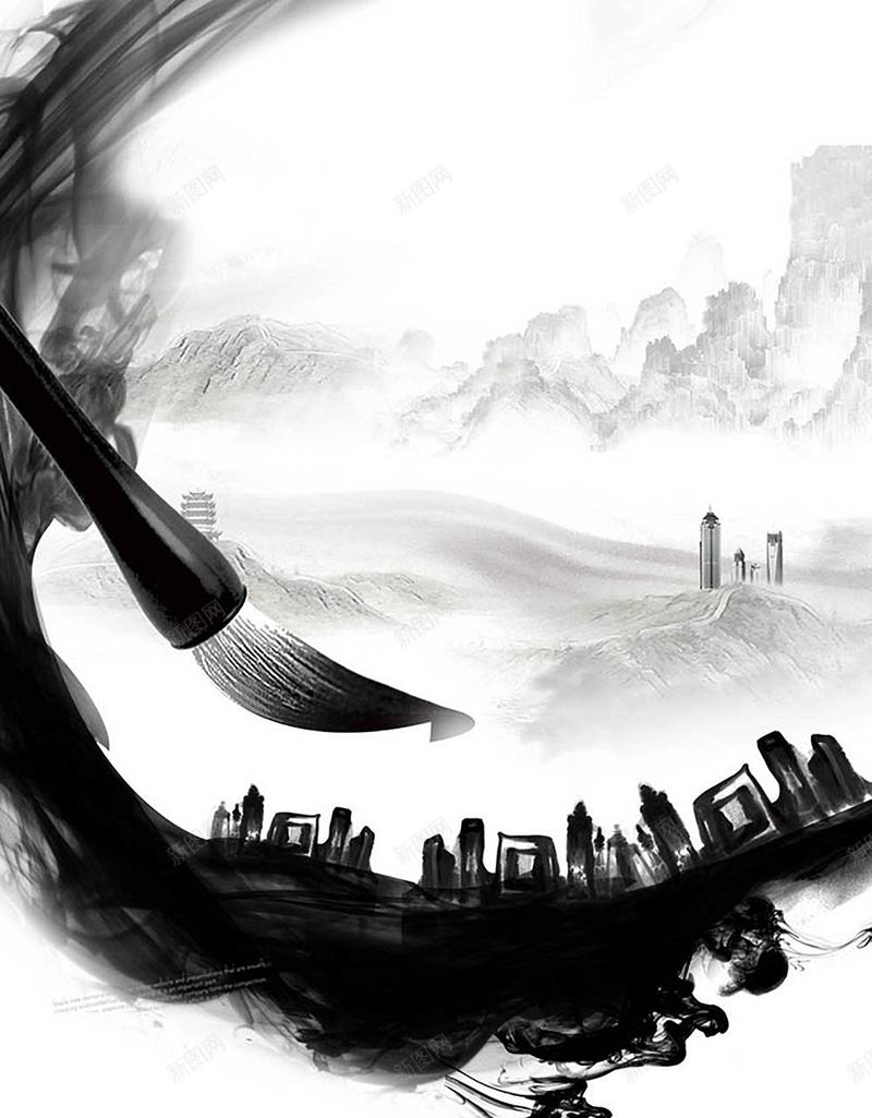 中国风水墨毛笔长城海报背景jpg设计背景_新图网 https://ixintu.com 中国风 水墨 毛笔 长城 海报 背景 白色