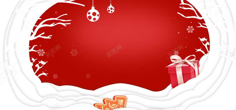 圣诞节扁平剪纸风简约红白色层次bannerpsd高清背景_新图网 https://ixintu.com 剪纸风 圣诞节 层次 扁平 文艺 礼盒 简约 红白色