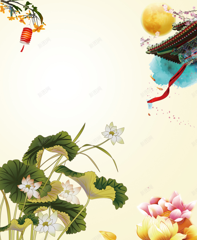 中国风古墙头下的莲花春节背景素材psd设计背景_新图网 https://ixintu.com 大年三十 水墨莲花 一家人 团圆饭 春节 古墙头 竹林 除夕快乐 除夕海报 恭贺新春 除夕广告