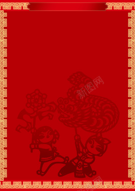 中国红喜庆新年木偶花纹边框背景背景