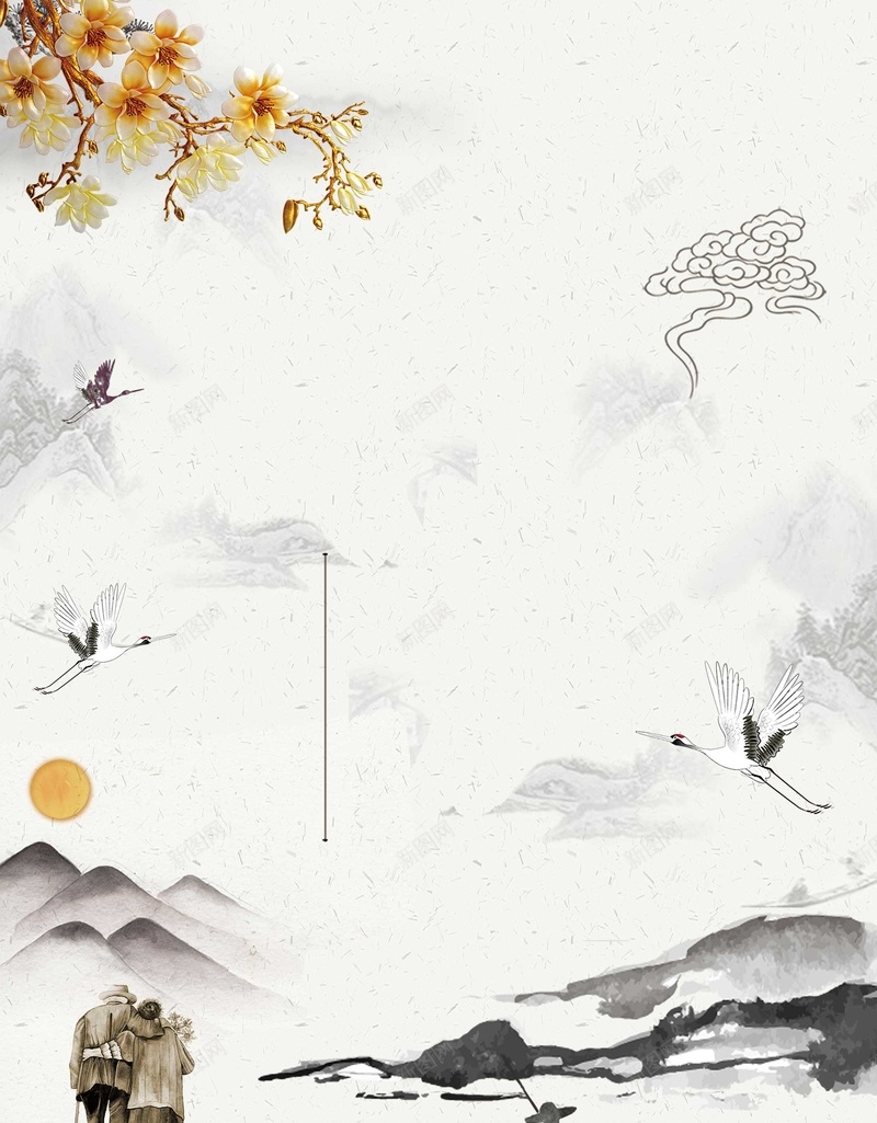 卡通传统节日重阳psd设计背景_新图网 https://ixintu.com 重阳节祝福 欢度重阳 重阳节 卡通 祝福 中国风 水墨 山水 风景 老人 落叶 海报