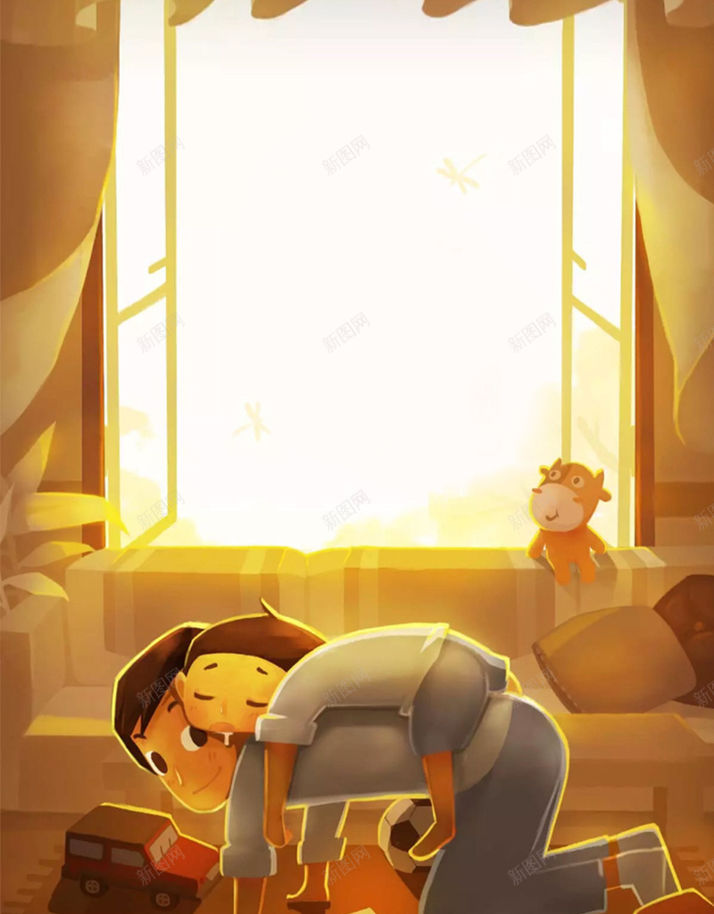 温馨插画风格父亲节海报jpg设计背景_新图网 https://ixintu.com 父亲节促销 父亲节活动 感恩有你 父亲节 父子 室内 617 窗