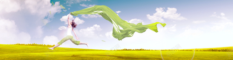 狂欢美女丝带天空背景jpg设计背景_新图网 https://ixintu.com 狂欢 美女 丝带 天空 草原 绿色 海报banner 激情