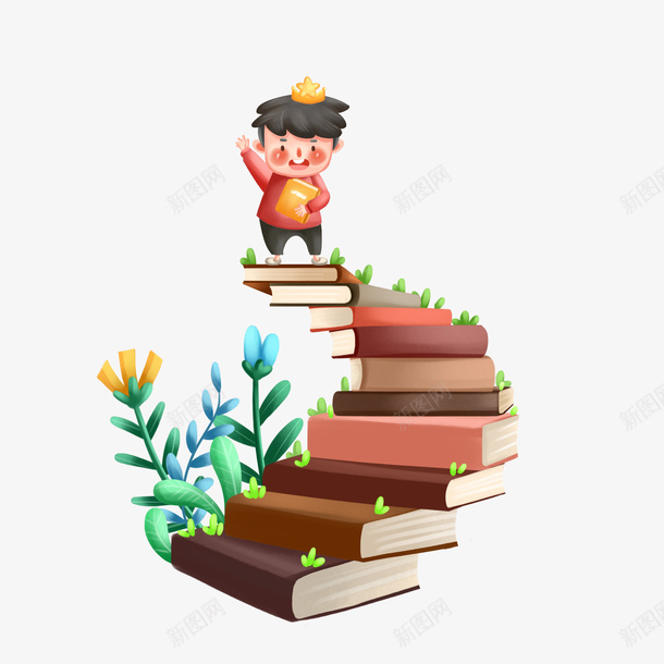 进步的学生书的阶梯psd免抠素材_新图网 https://ixintu.com 书 书的阶梯 小男孩 进步的学生