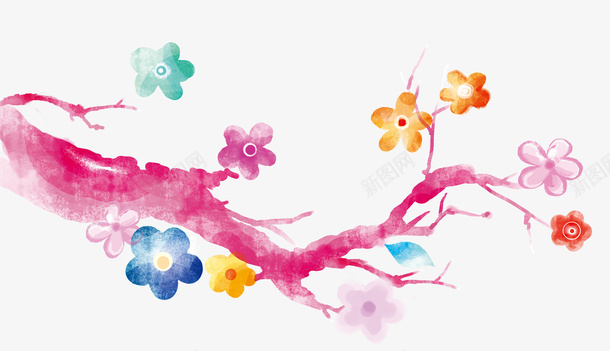 彩色梅枝png免抠素材_新图网 https://ixintu.com 梅枝 梅花 粉红