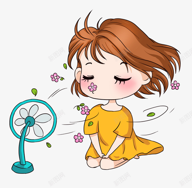 夏季乘凉女孩插画psd免抠素材_新图网 https://ixintu.com 乘凉 夏季 女孩 风扇