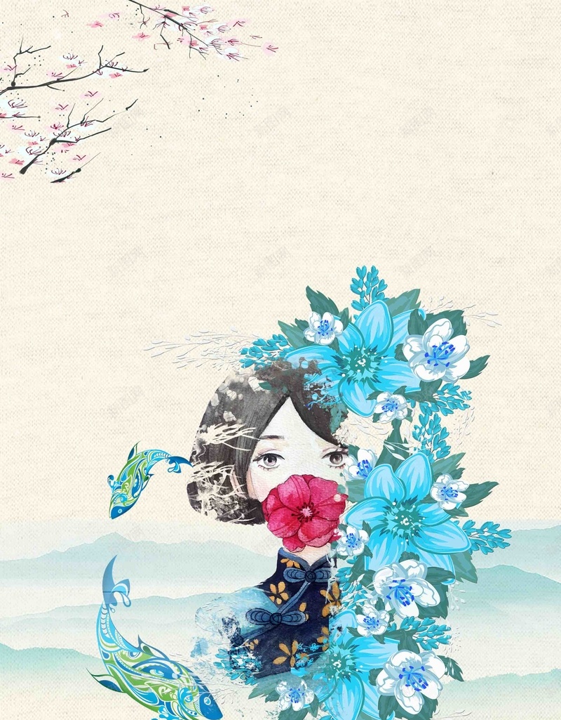 清明桃花中国风清新海报背景模板psd设计背景_新图网 https://ixintu.com 背景素材 中国风 桃花 海报 清新 清明 手绘 插画 24节气